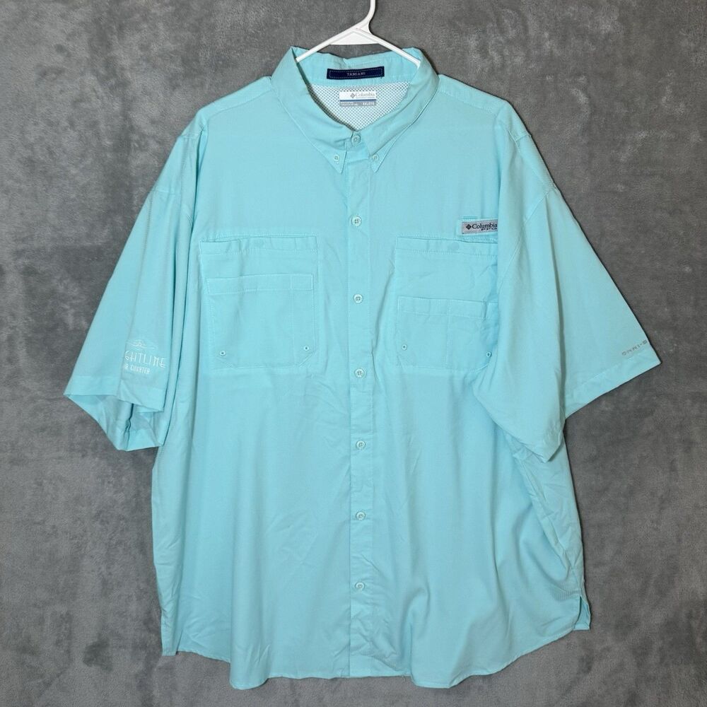 Columbia PFG Shirt 2XL Teal SS Fishing Tamiami Flightlife Air Charter Omni